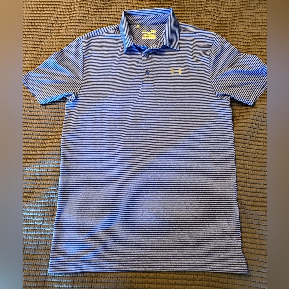 Under Armour HeatGear Men's Small Blue Striped Polo Shirt